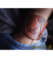 Leather Cuff LARP Bracers Armor Thor's Hammer Mjolnir Vikings Talisman Amulet Nordic Carving Leather with buttons